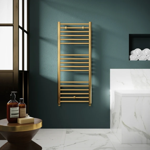 Lorica Straight Towel Radiator 1200 x 500 - Brushed Brass - Image 3
