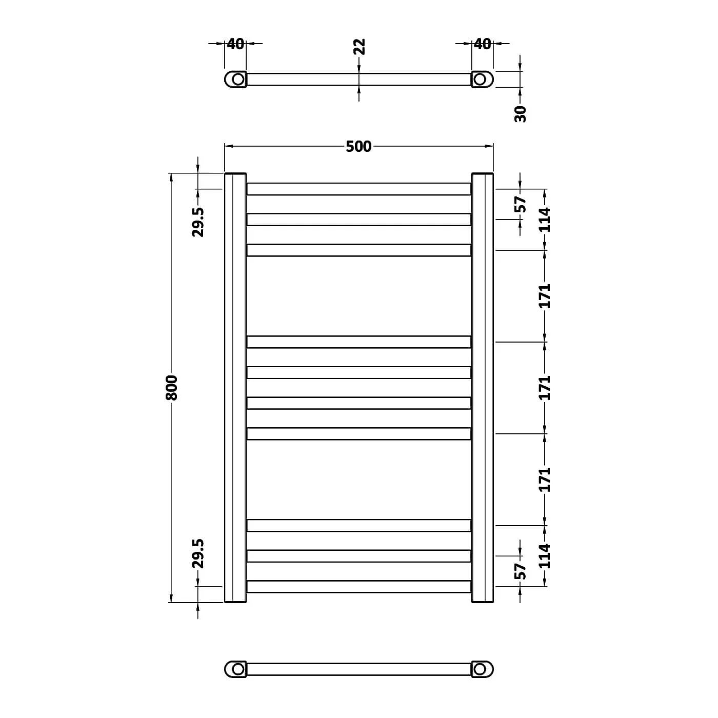 Lorica Straight Towel Radiator 800 x 500 - Brushed Brass - Image 3