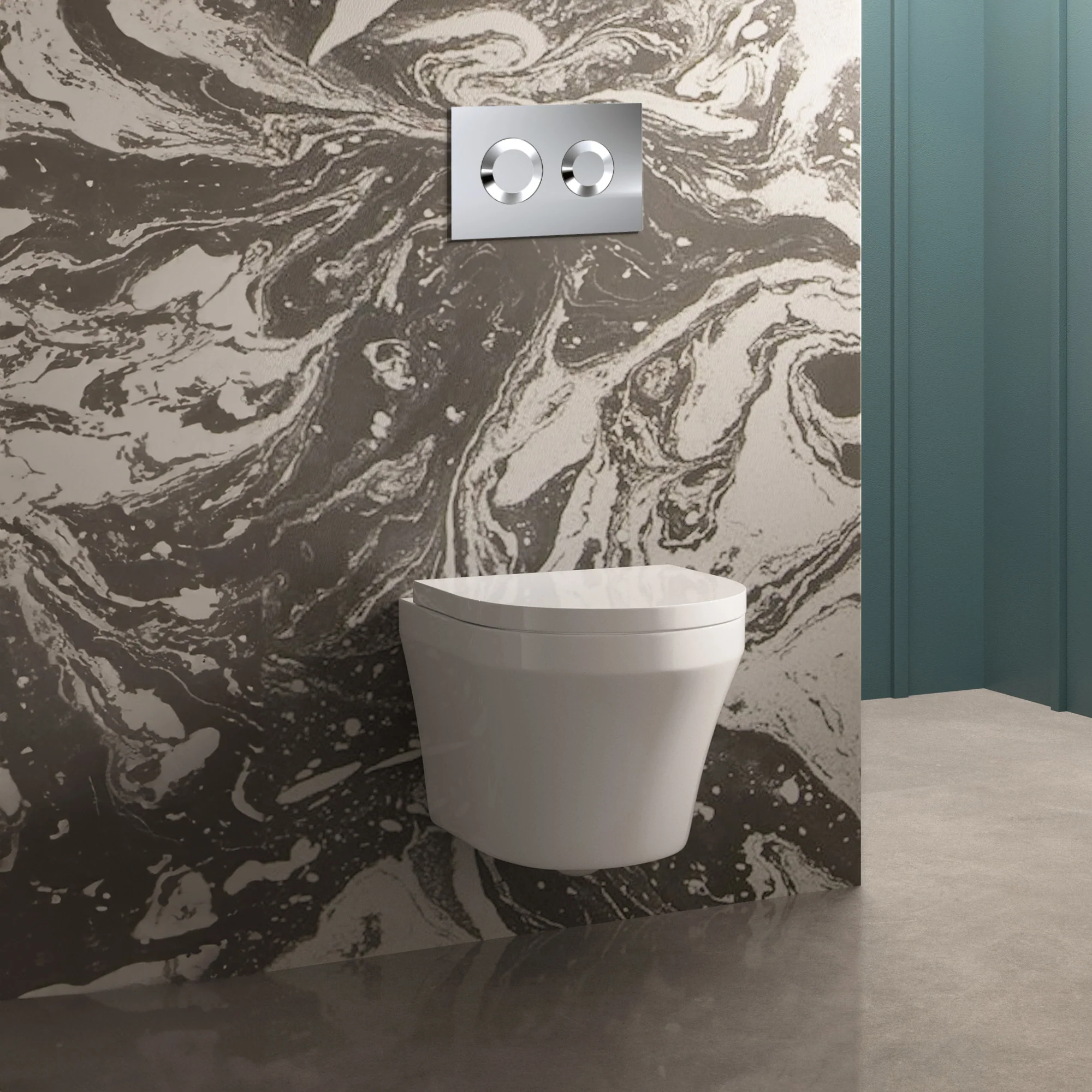 Luna Concealed Cistern Frames Wall Hung Pan with Soft Close Seat - Round Plate - Image 2