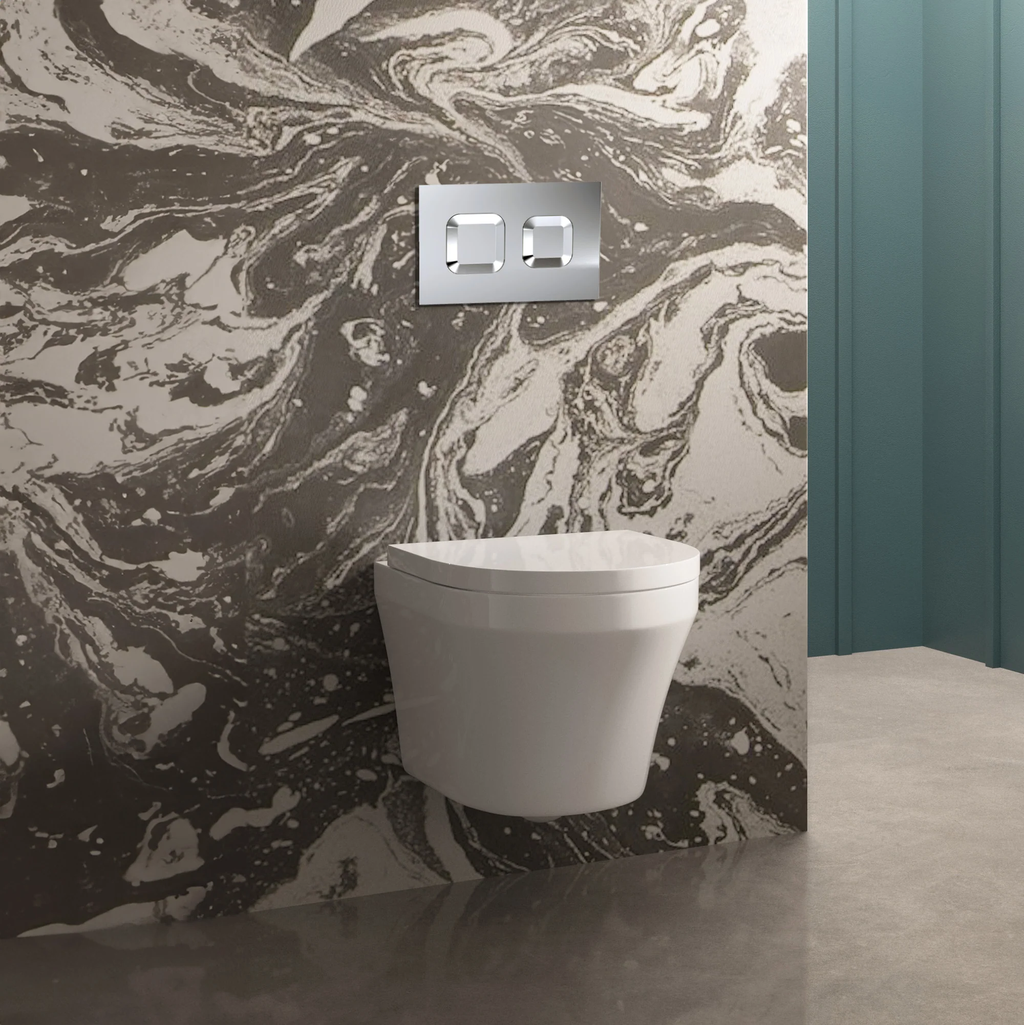 Luna Mid-Height Concealed Cistern Frames Wall Hung Pan with Soft Close Seat - Square Plate - Image 2