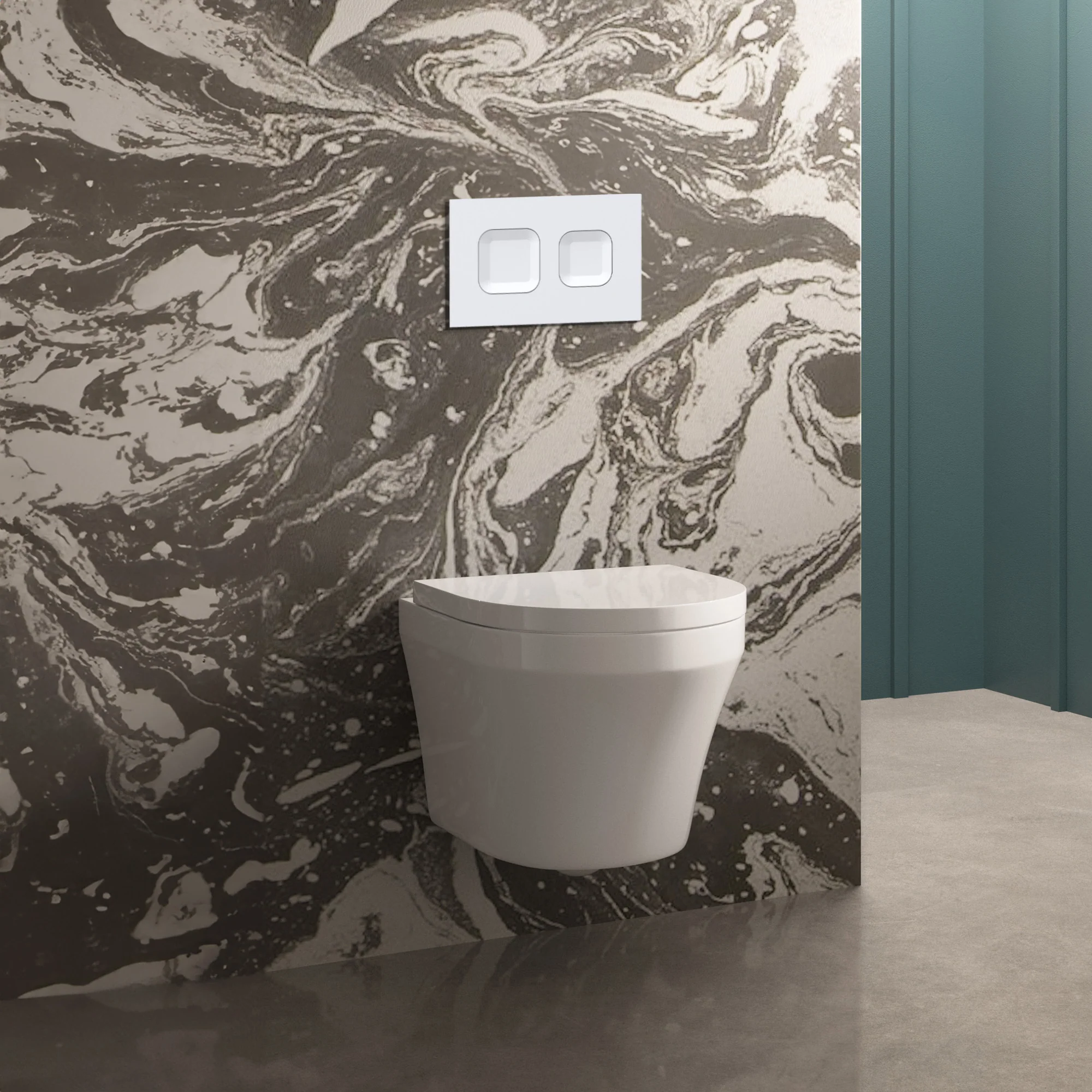 Luna Mid-Height Concealed Cistern Frames Wall Hung Pan with Soft Close Seat - Square Plate - Image 3