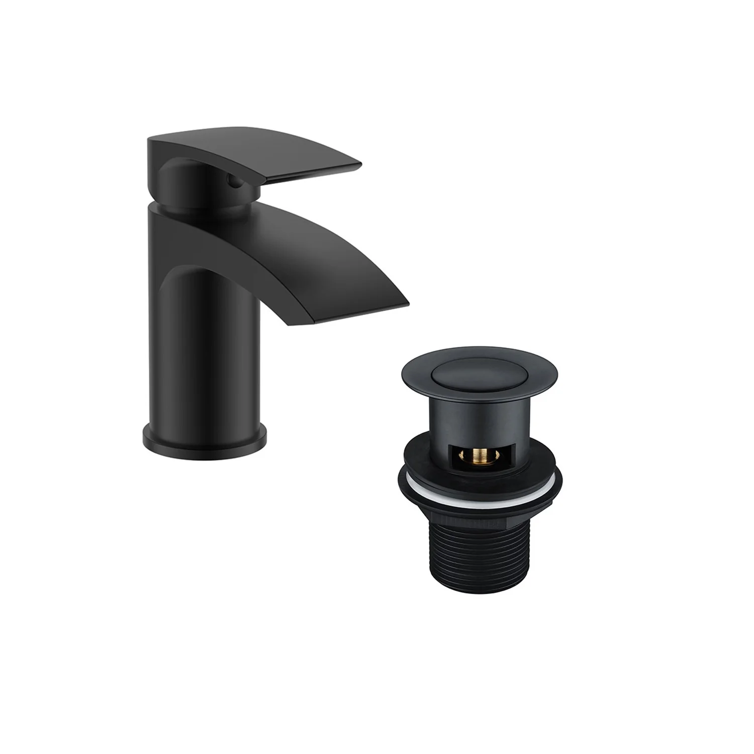 Lunar Matt Black Basin Mono Tap with Waste - Image 2