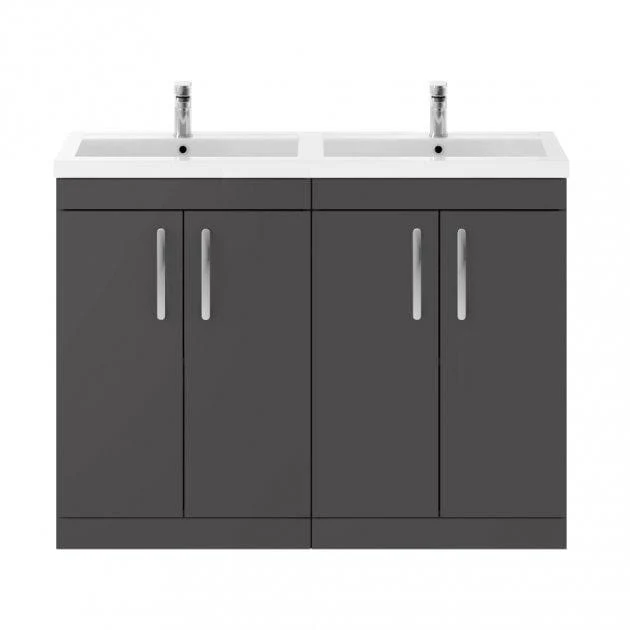 Mantello 1200mm Floor Standing 4-Door Double Basin Vanity Unit - Gloss Grey
