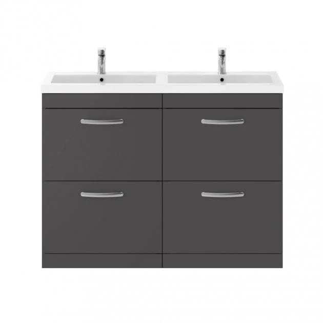 Mantello 1200mm Floor Standing 4-Drawer Double Basin Vanity Unit - Gloss Grey