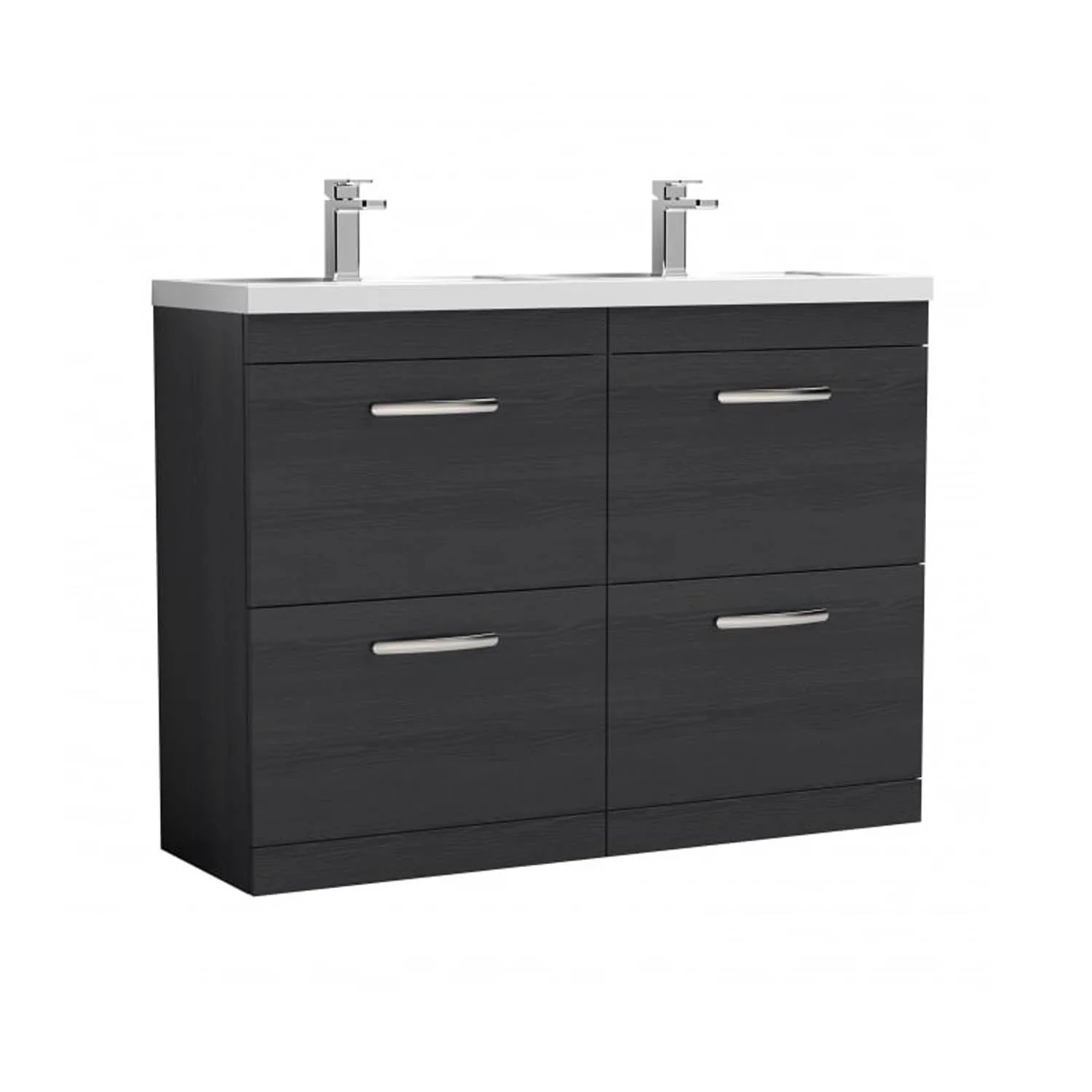 Mantello 1200mm Floor Standing 4-Drawer Double Basin Vanity Unit - Charcoal Black