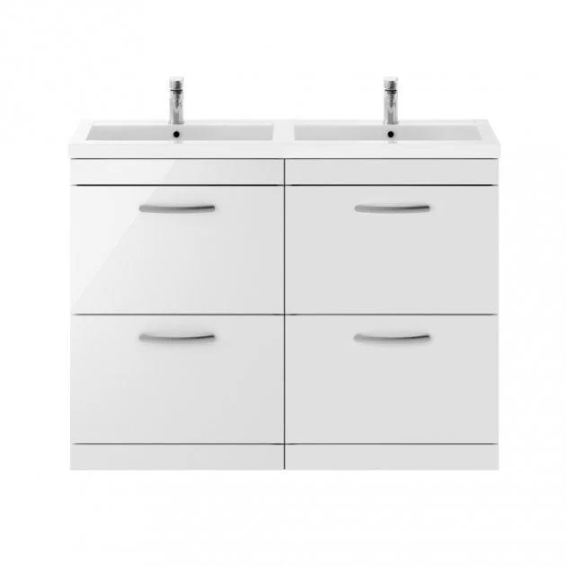 Mantello 1200mm Floor Standing 4-Drawer Double Basin Vanity Unit - White