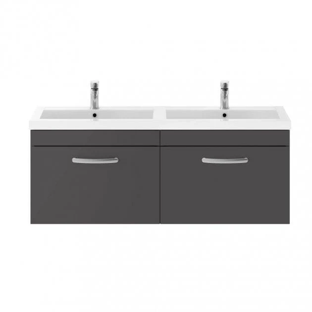 Mantello 1200mm Wall Hung 2-Drawer Double Basin Vanity Unit - Gloss Grey