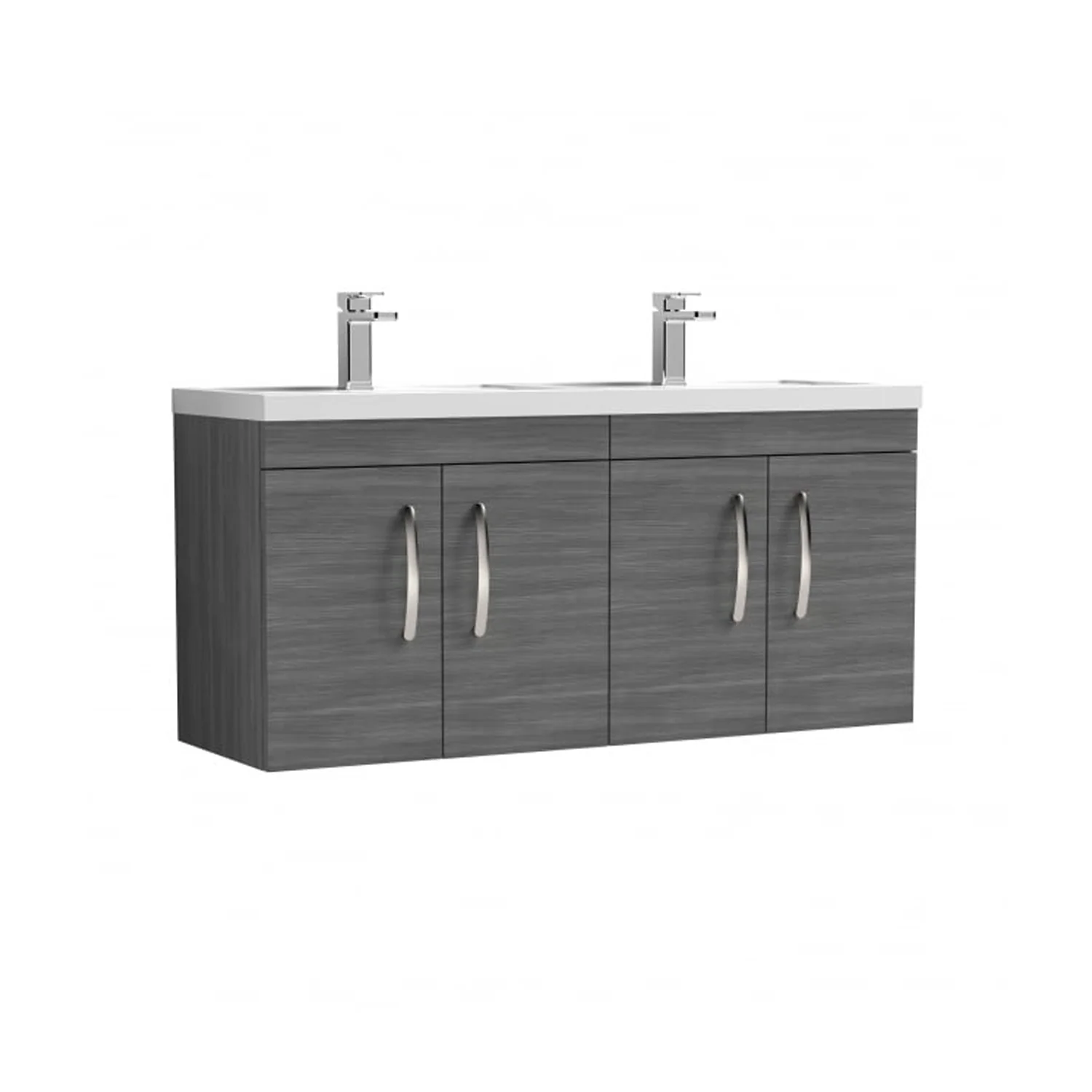 Mantello 1200mm Wall Hung 4-Door Double Basin Vanity Unit - Anthracite Woodgrain