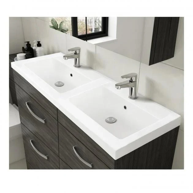 Mantello 1200mm Wall Hung 4-Door Double Basin Vanity Unit - Anthracite Woodgrain - Image 2