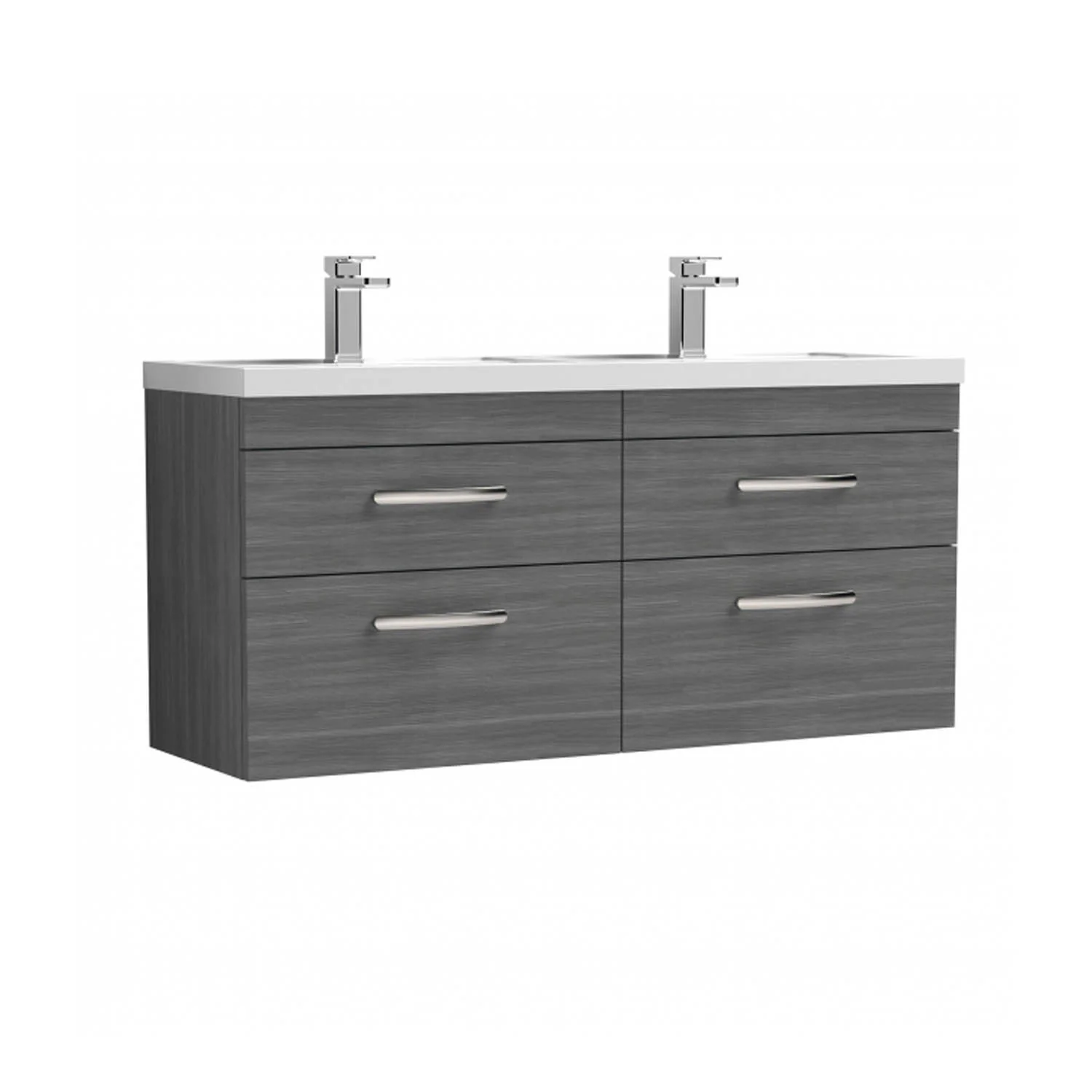 Mantello 1200mm Wall Hung 4-Drawer Basin Vanity Unit - Anthracite Woodgrain