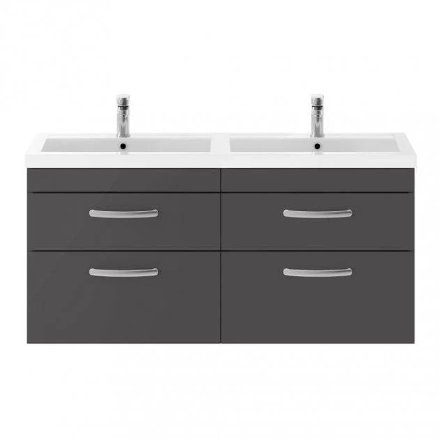 Mantello 1200mm Wall Hung 4-Drawer Basin Vanity Unit - Gloss Grey