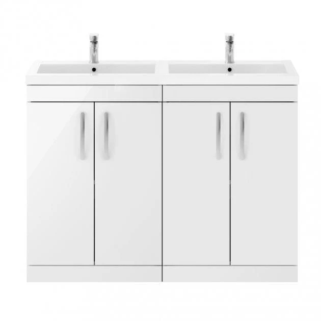 Mantello 1200mm Floor Standing 4-Door Double Basin Vanity Unit - White