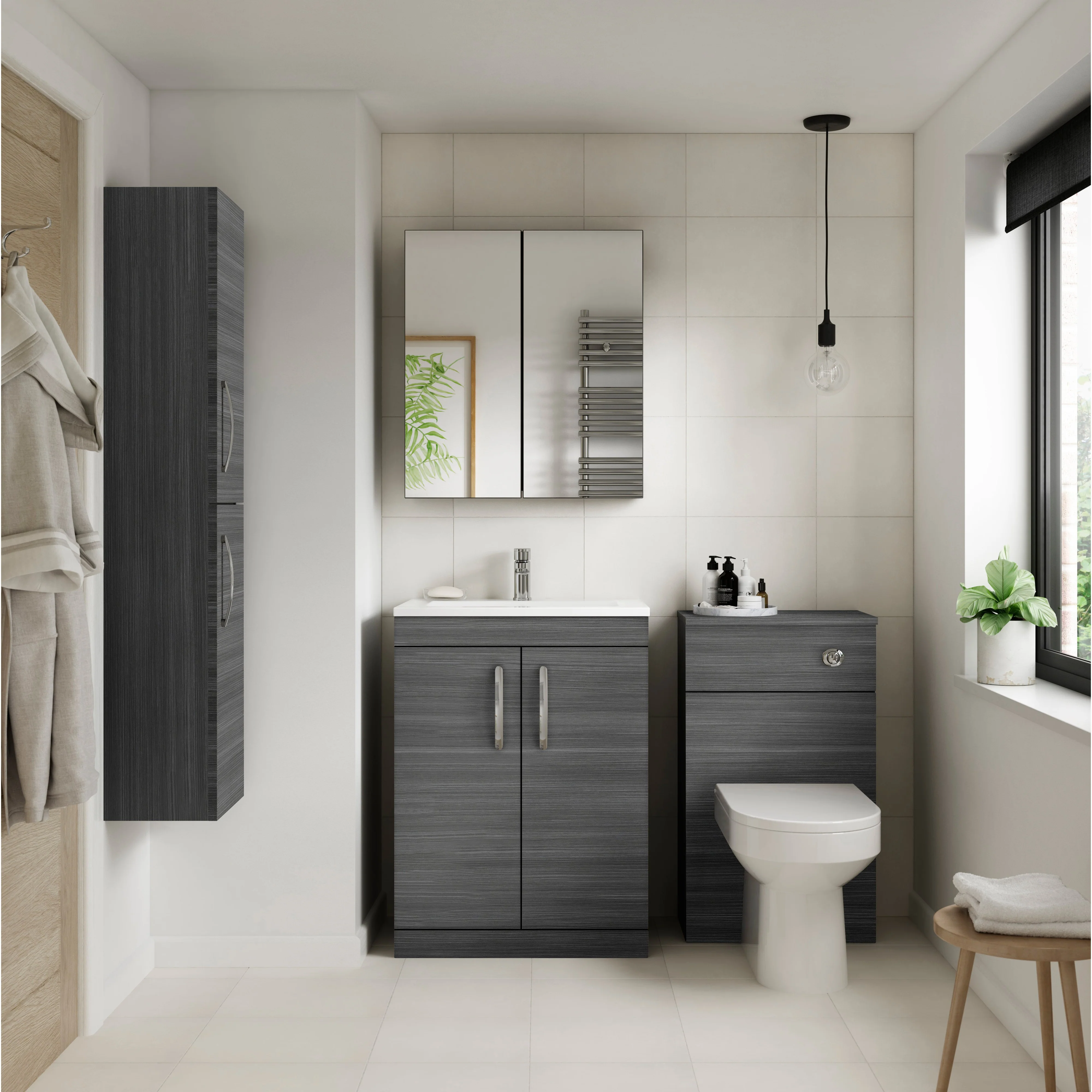 Mantello 500mm Floor Standing 2-Door Basin Vanity Unit - Anthracite Woodgrain - Image 4