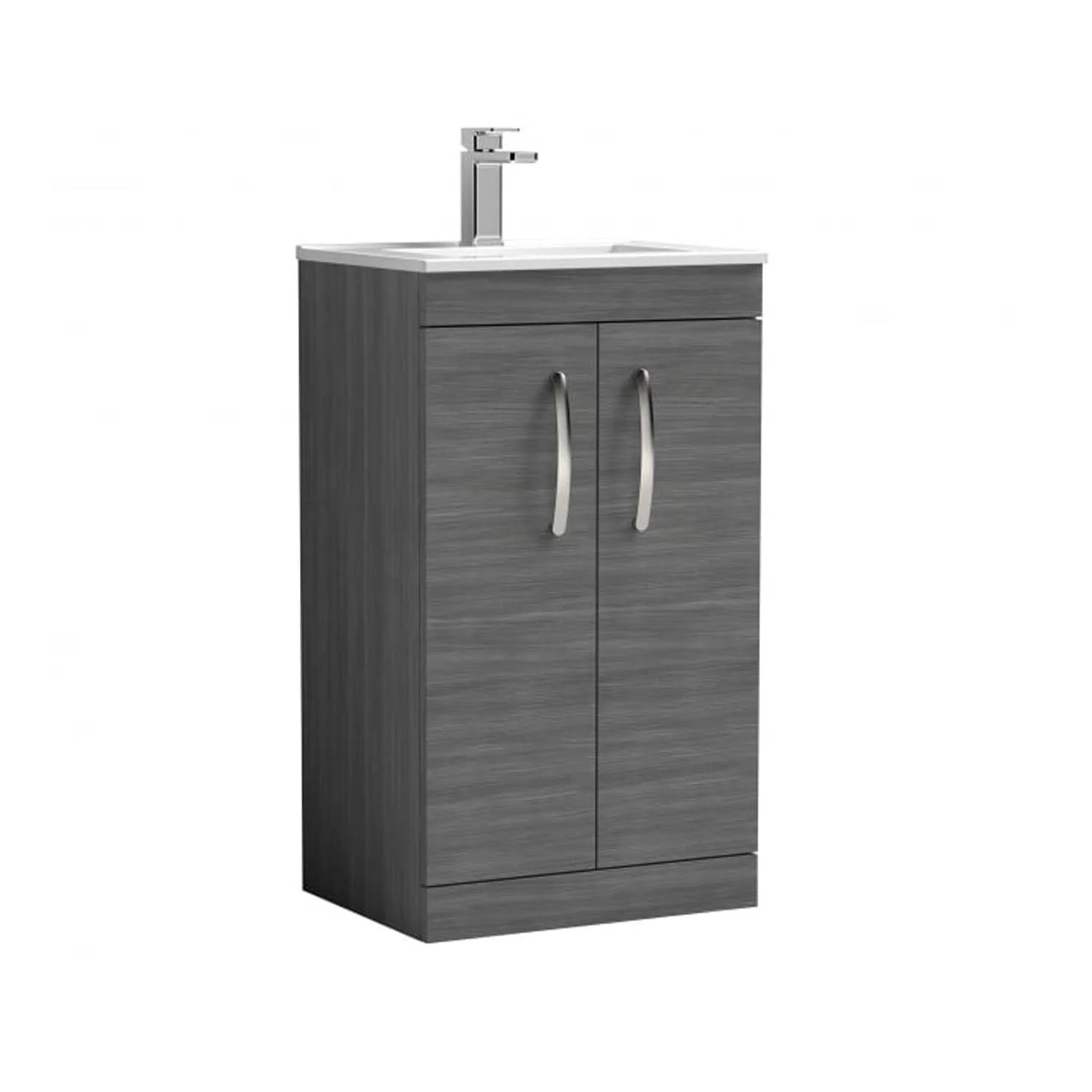 Mantello 500mm Floor Standing 2-Door Basin Vanity Unit - Anthracite Woodgrain - Image 5