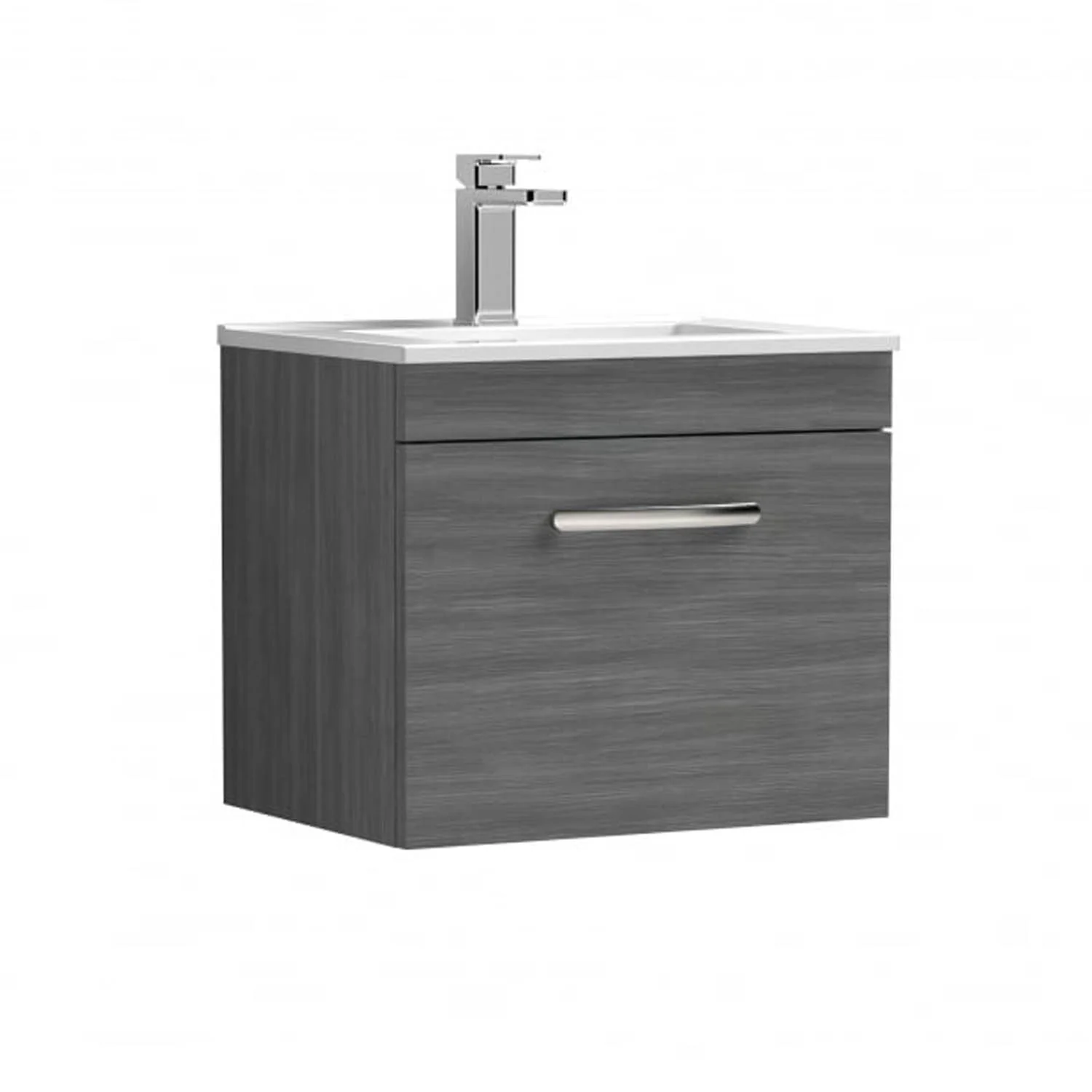 Mantello 500mm Wall Hung 1-Drawer Basin Vanity Unit - Anthracite Woodgrain