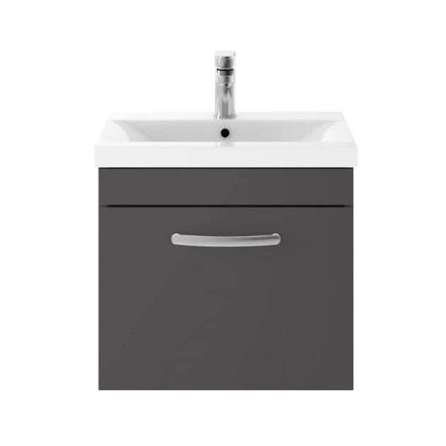 Mantello 500mm Wall Hung 1-Drawer Basin Vanity Unit - Gloss Grey