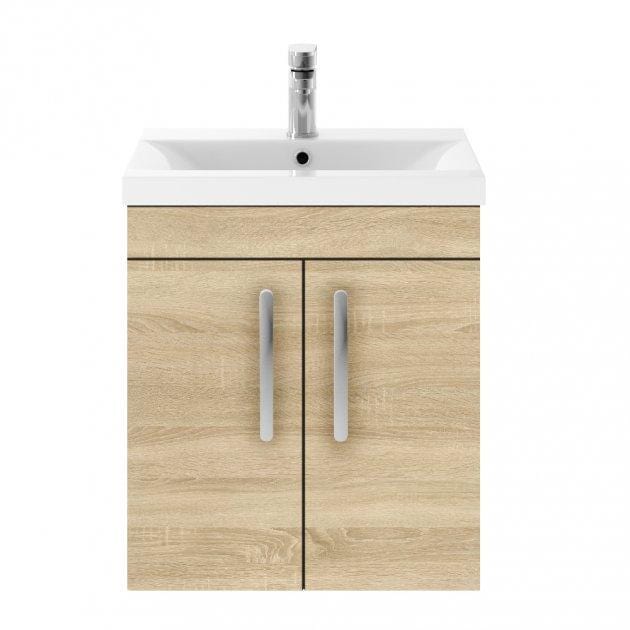 Mantello 500mm Wall Hung 2-Door Basin Vanity Unit - Natural Oak