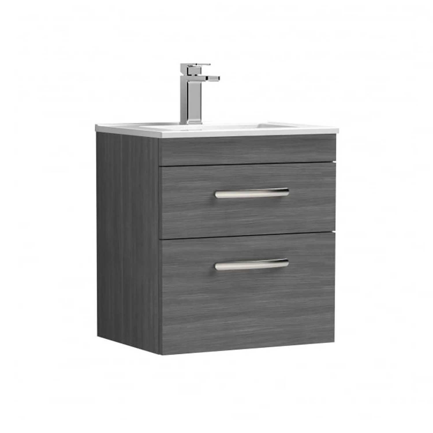 Mantello 500mm Wall Hung 2-Drawer Basin Vanity Unit- Anthracite Woodgrain