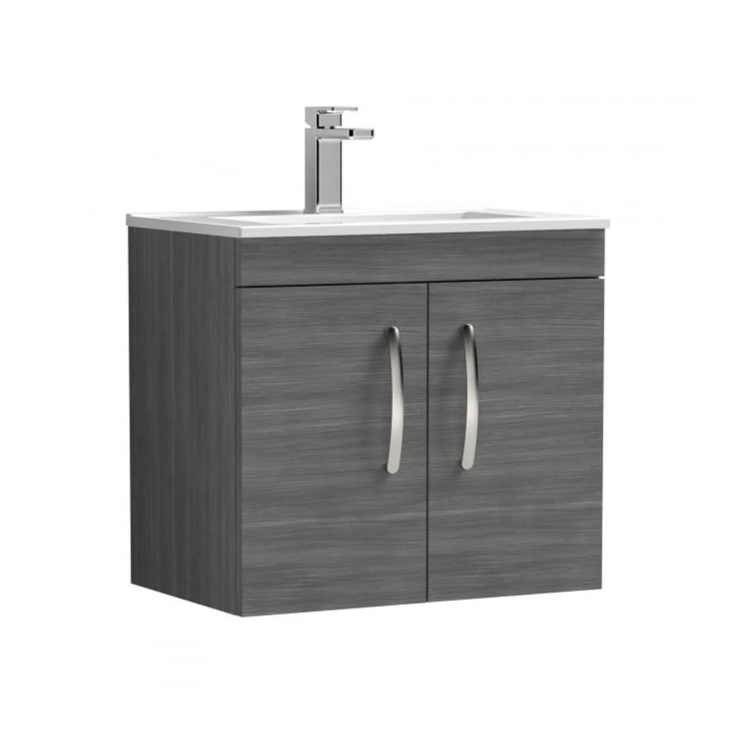 Mantello 600 Wall Hung 2-Door Basin Vanity Unit - Anthracite Woodgrain