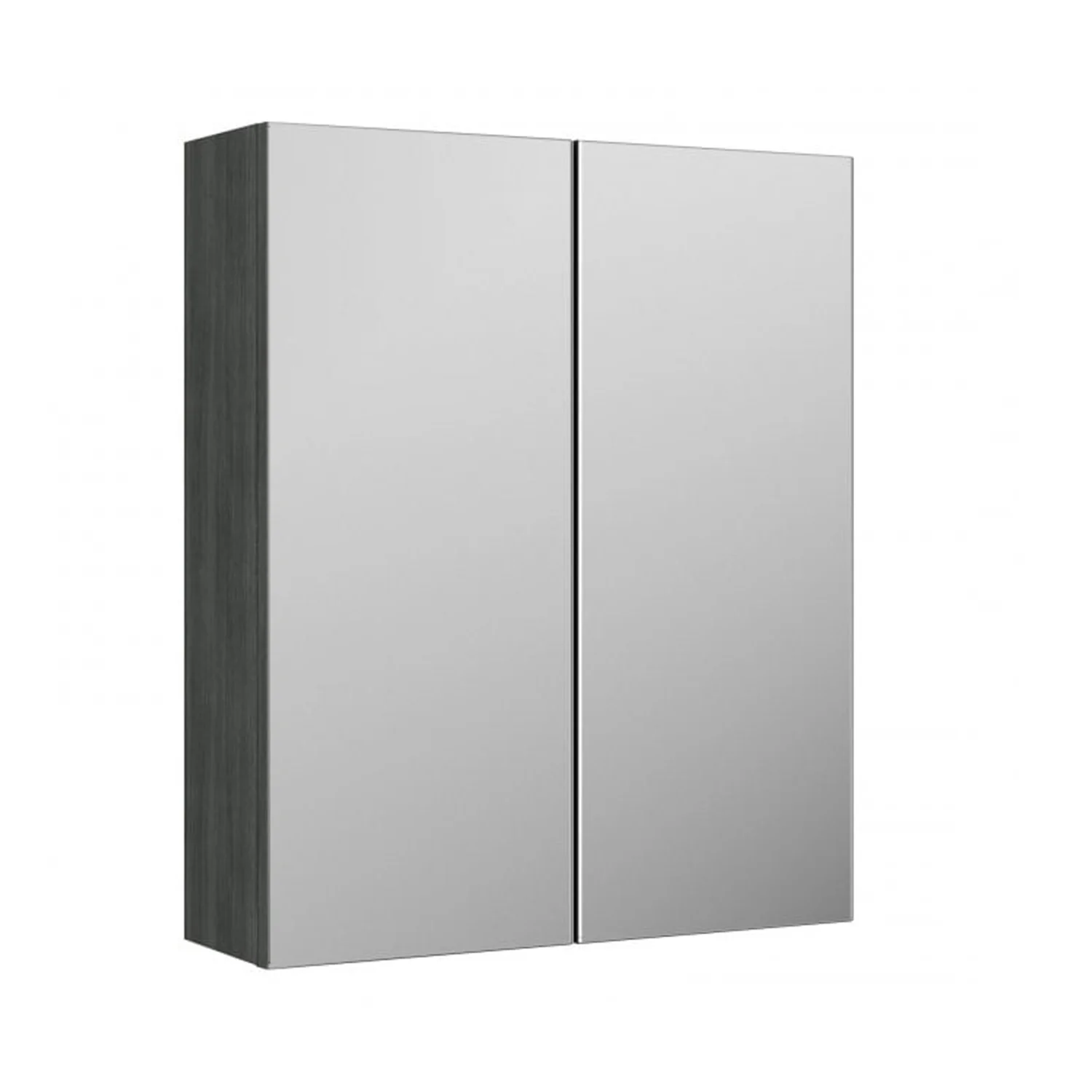 Mantello 600mm Double Door Mirrored Bathroom Cabinet - Anthracite Woodgrain