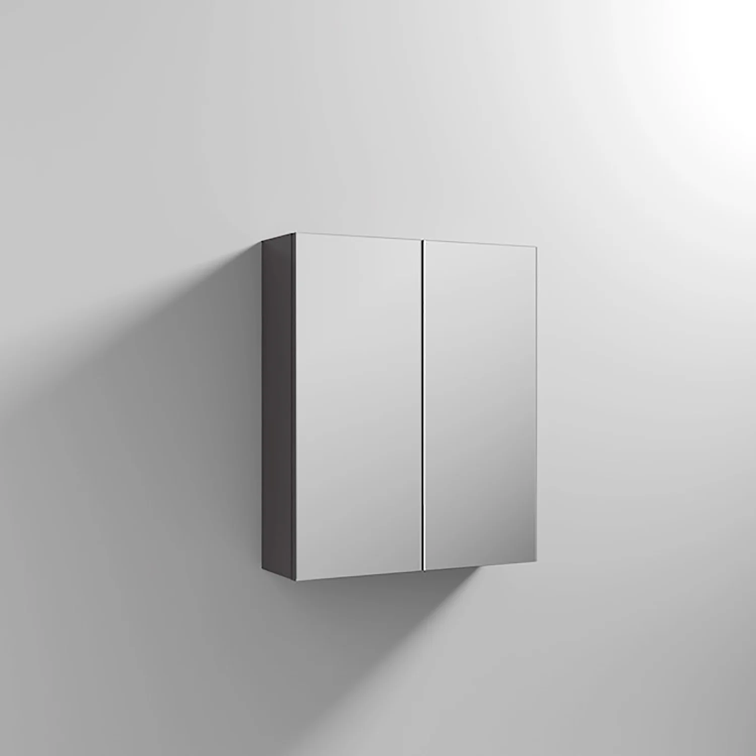Mantello 600mm Double Door Mirrored Bathroom Cabinet - Gloss Grey