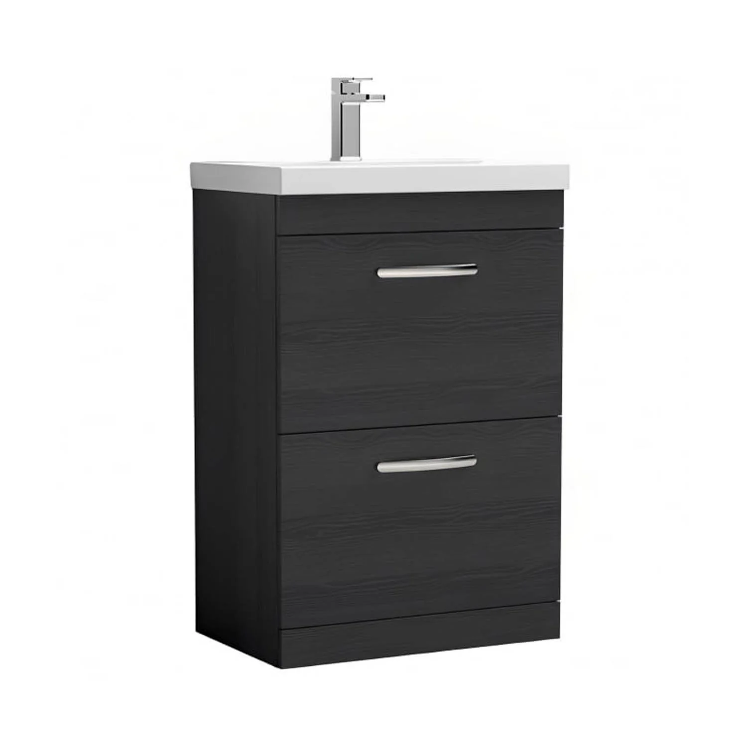 Mantello 600mm Floor Standing 2-Drawer Basin Vanity Unit - Charcoal Black