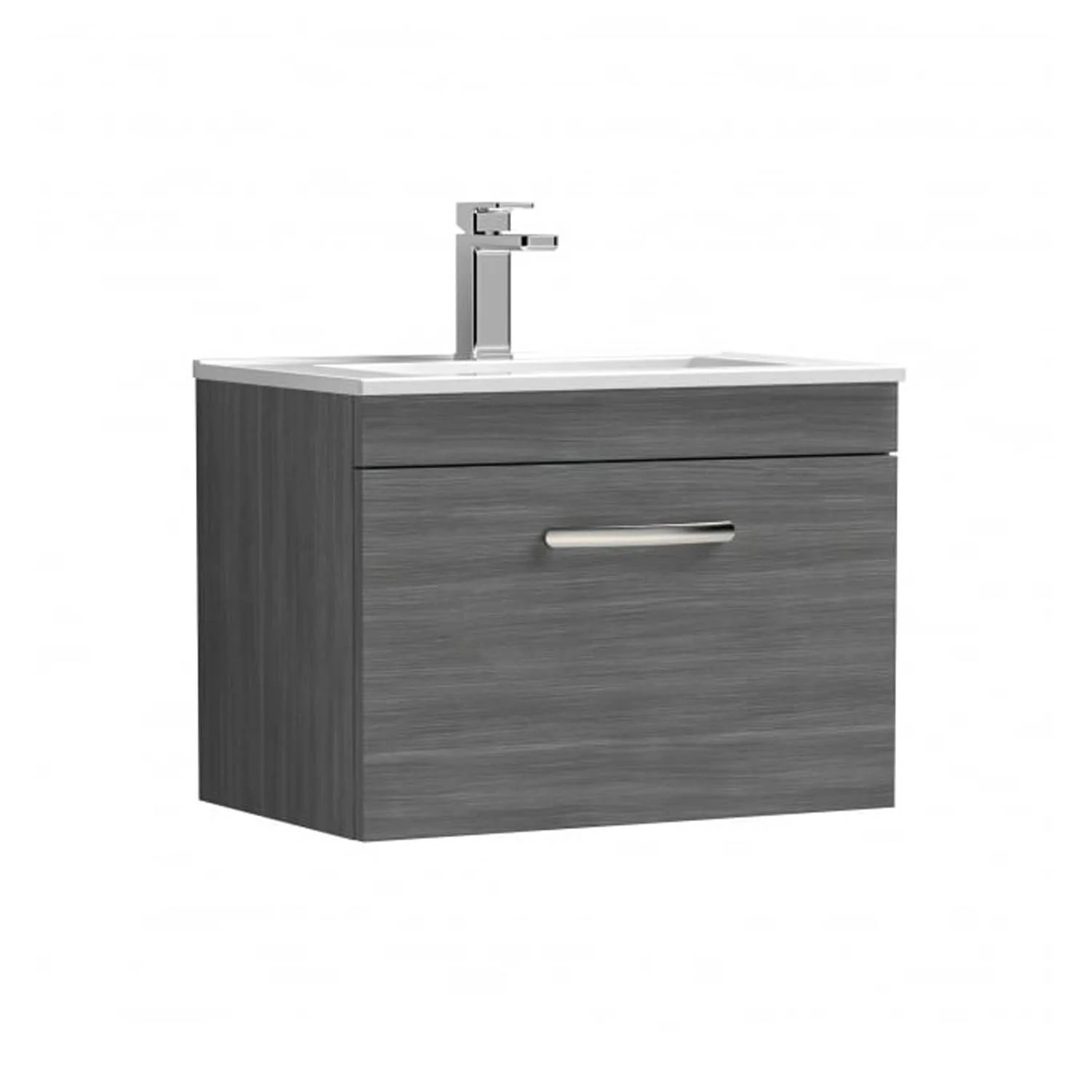 Mantello 600mm Wall Hung Single Drawer Basin Vanity Unit - Anthracite Woodgrain