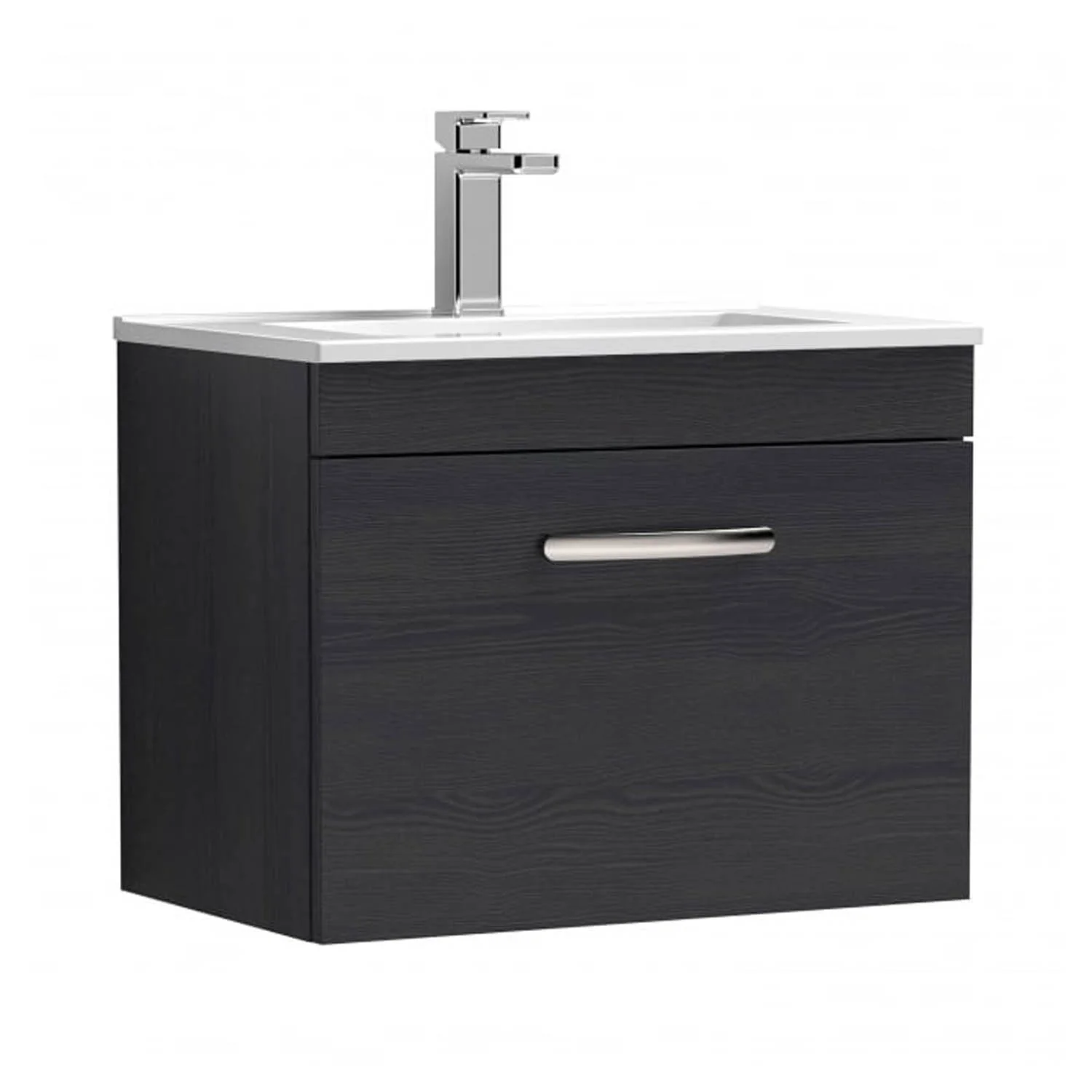 Mantello 600mm Wall Hung Single Drawer Basin Vanity Unit - Charcoal Black