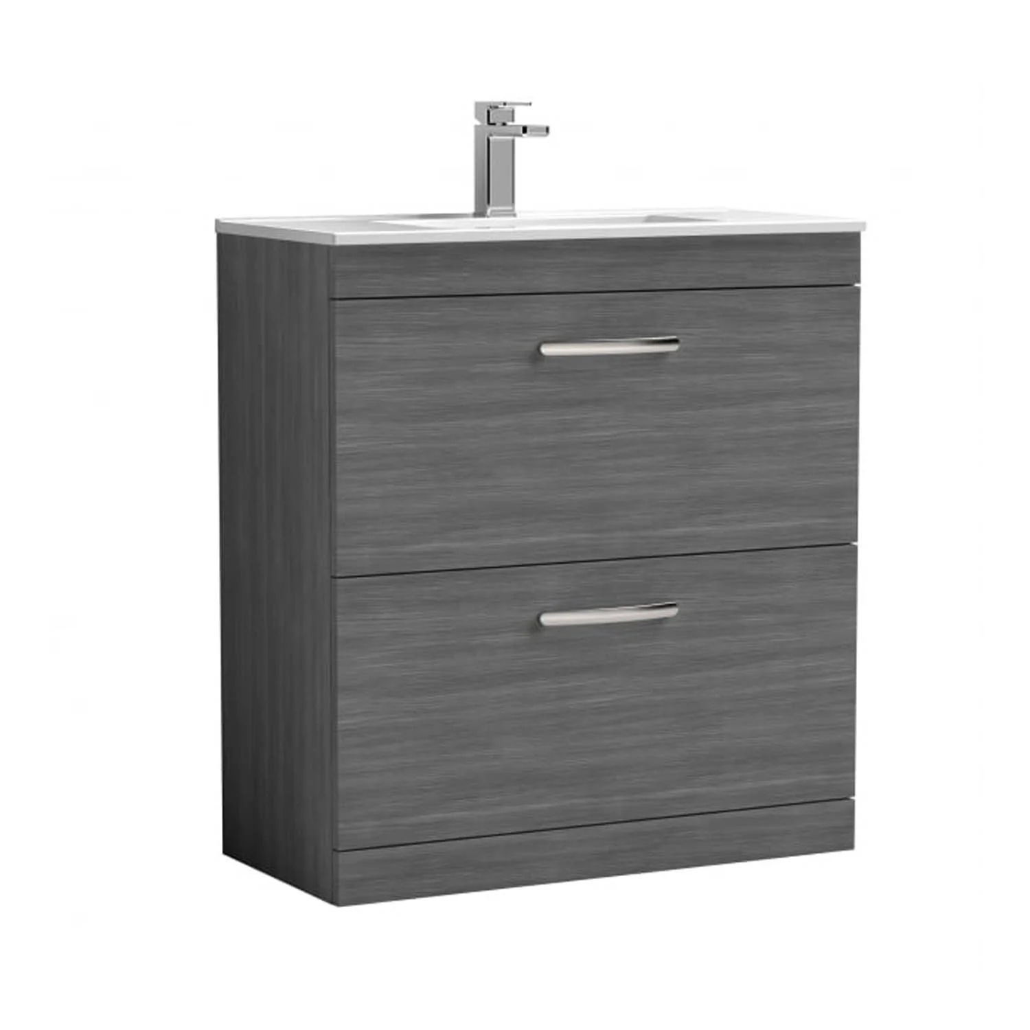 Mantello 800mm Floor Standing 2-Drawer Basin Vanity Unit - Anthracite Woodgrain