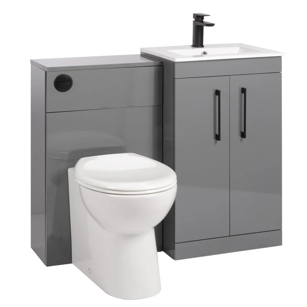 Mantello Black 1000mm Vanity & WC Set with Round Pan - Gloss Grey