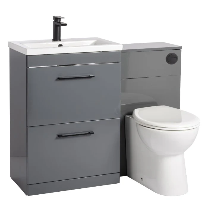 Mantello Black 1100mm Vanity Drawer & WC Set with Round Pan - Gloss Grey