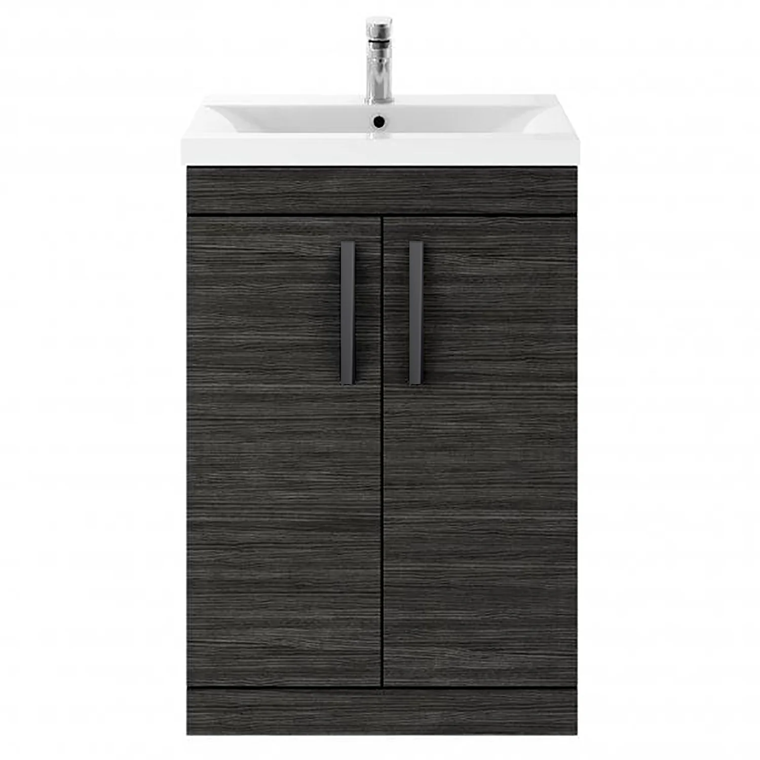 Mantello Black 600mm Floor Standing 2-Door Basin Vanity Unit - Charcoal Black
