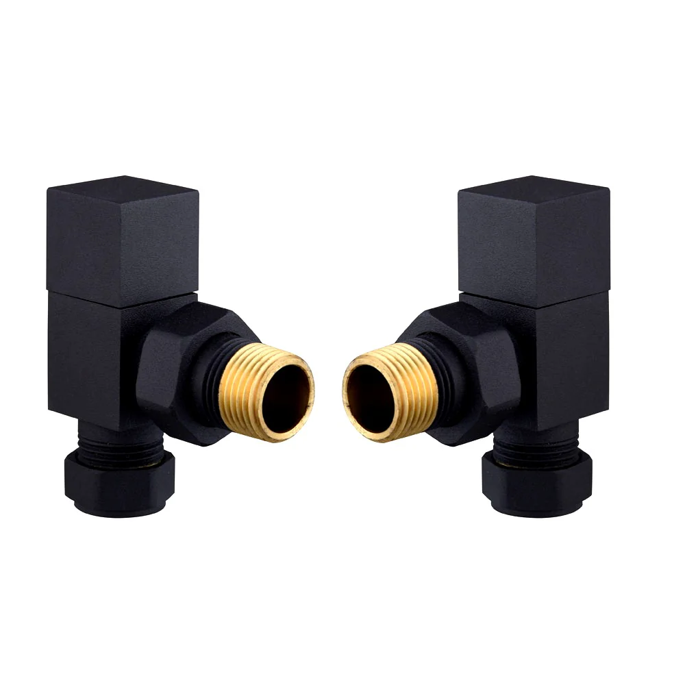 Black Manual Radiator Square Valves with 130mm Pipe Sleeves - Angled - Image 3