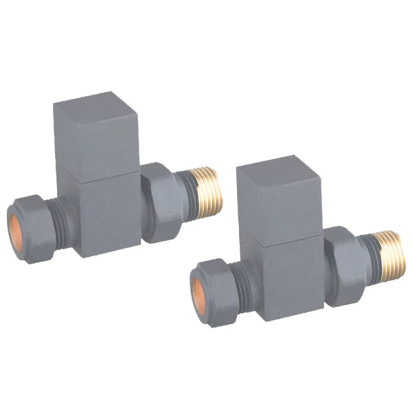RAL7012 Manual Radiator Square Valves with 130mm Pipe Sleeves - Straight - Image 3