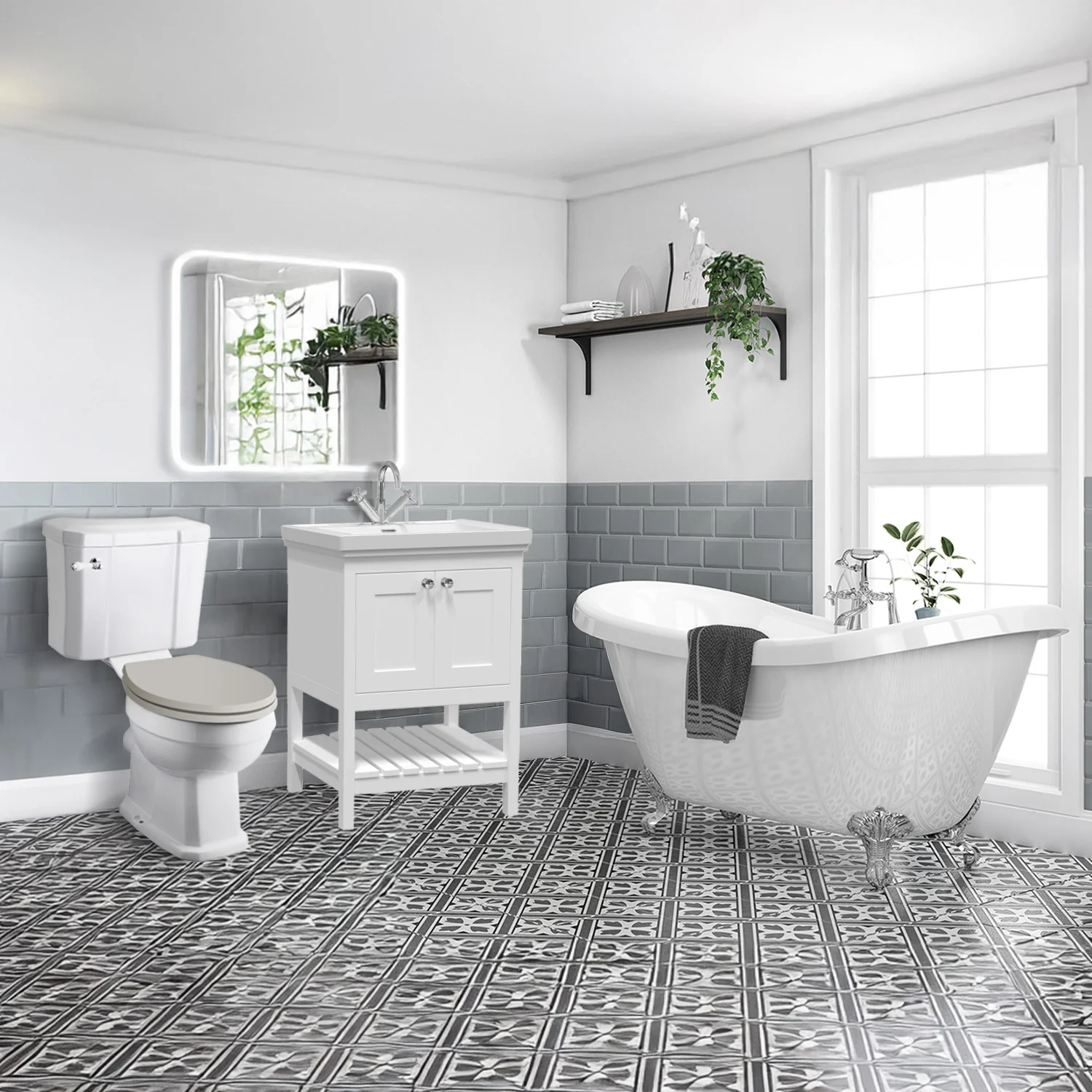 Marlow Traditional Freestanding Roll Top Bathroom Suite with Basin Vanity Unit