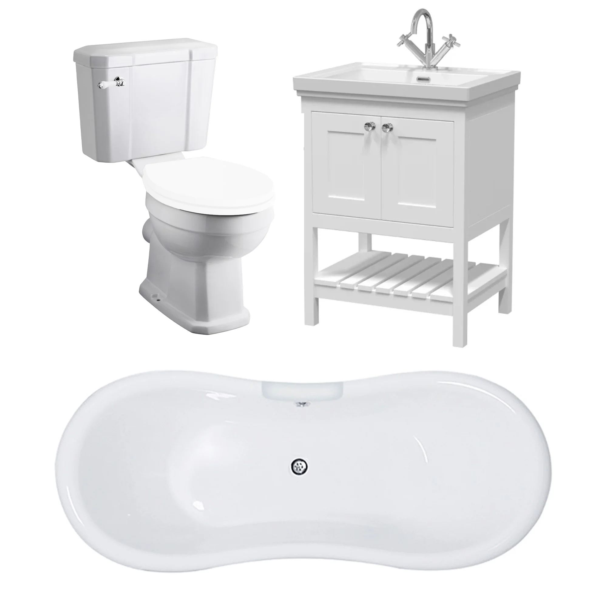 Marlow Traditional Freestanding Roll Top Bathroom Suite with Basin Vanity Unit - Image 2