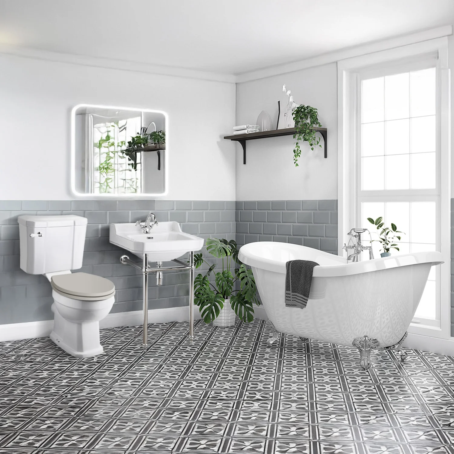 Marlow Traditional Freestanding Roll Top Bathroom Suite with Basin Washstand