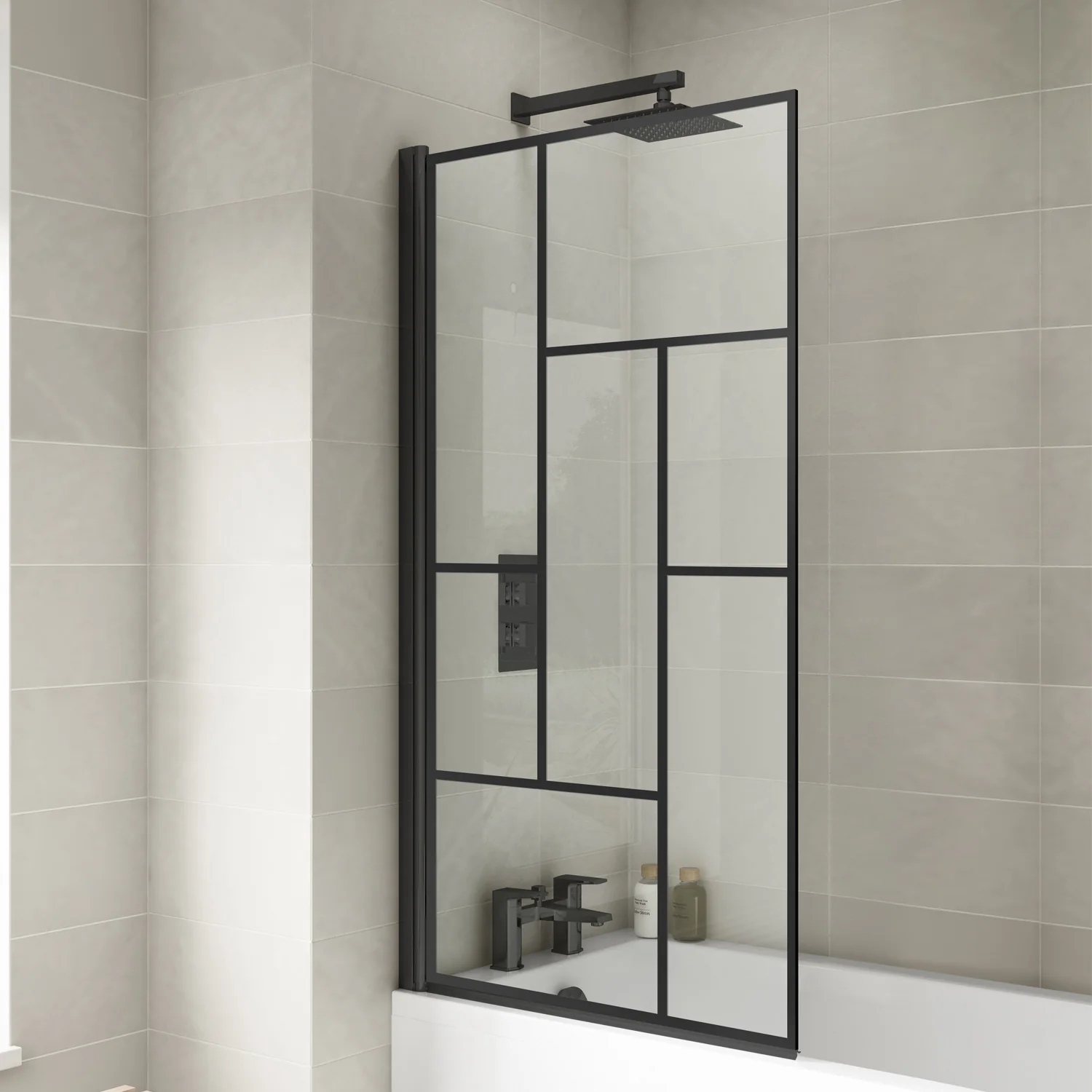 Matt Black 1400mm Abstract Square Bath Screen