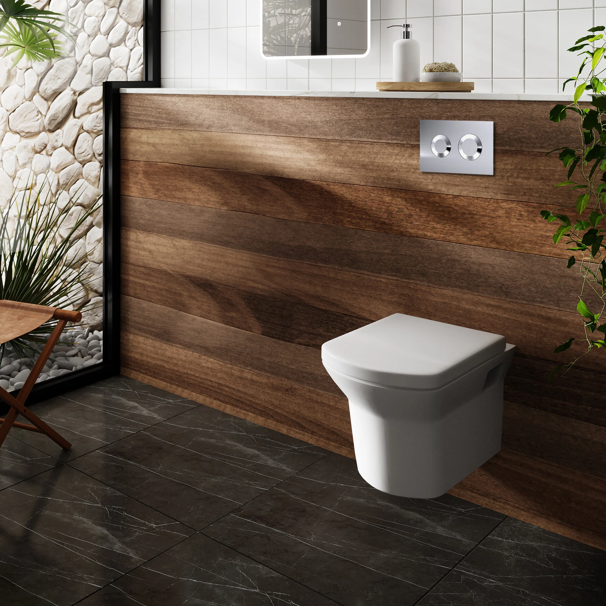 Maya Concealed Cistern Frames Wall Hung Pan with Soft Close Seat - Round Plate - Image 2