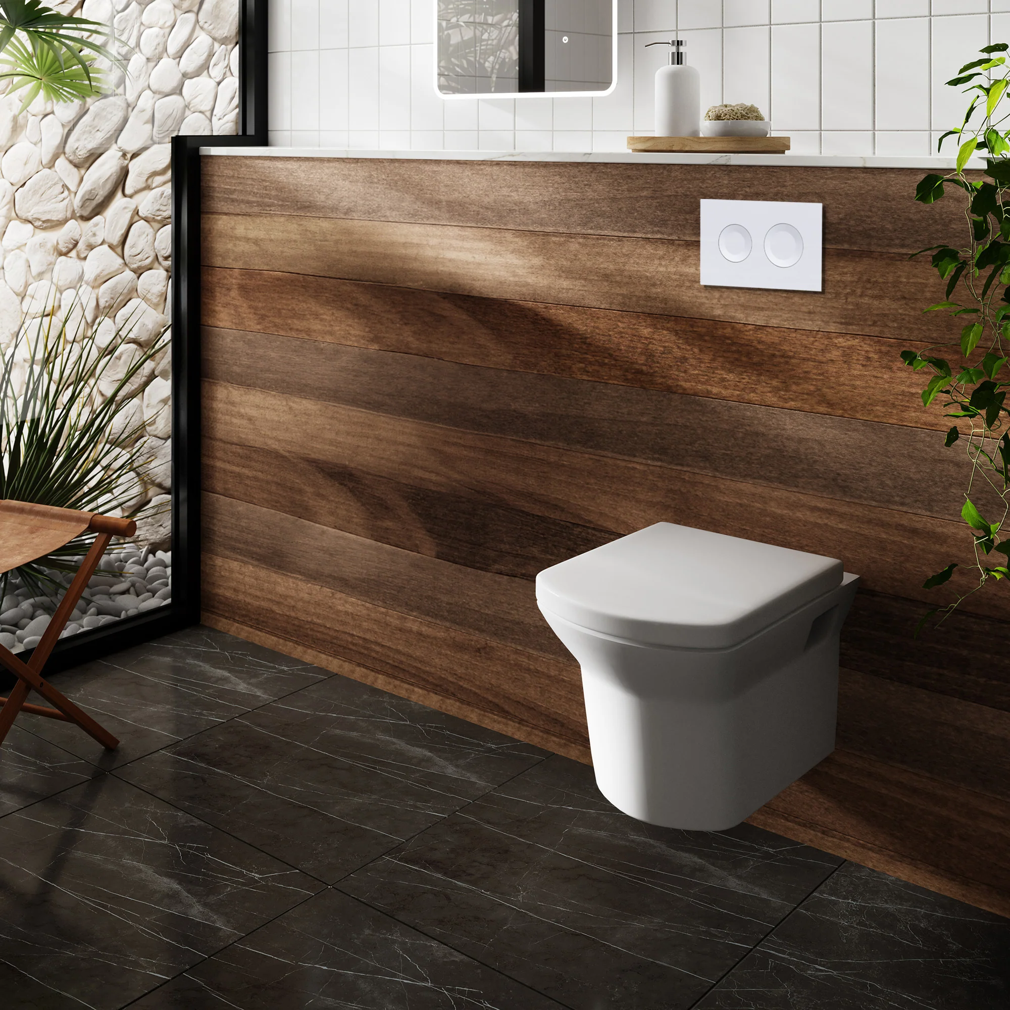 Maya Concealed Cistern Frames Wall Hung Pan with Soft Close Seat - Round Plate - Image 3