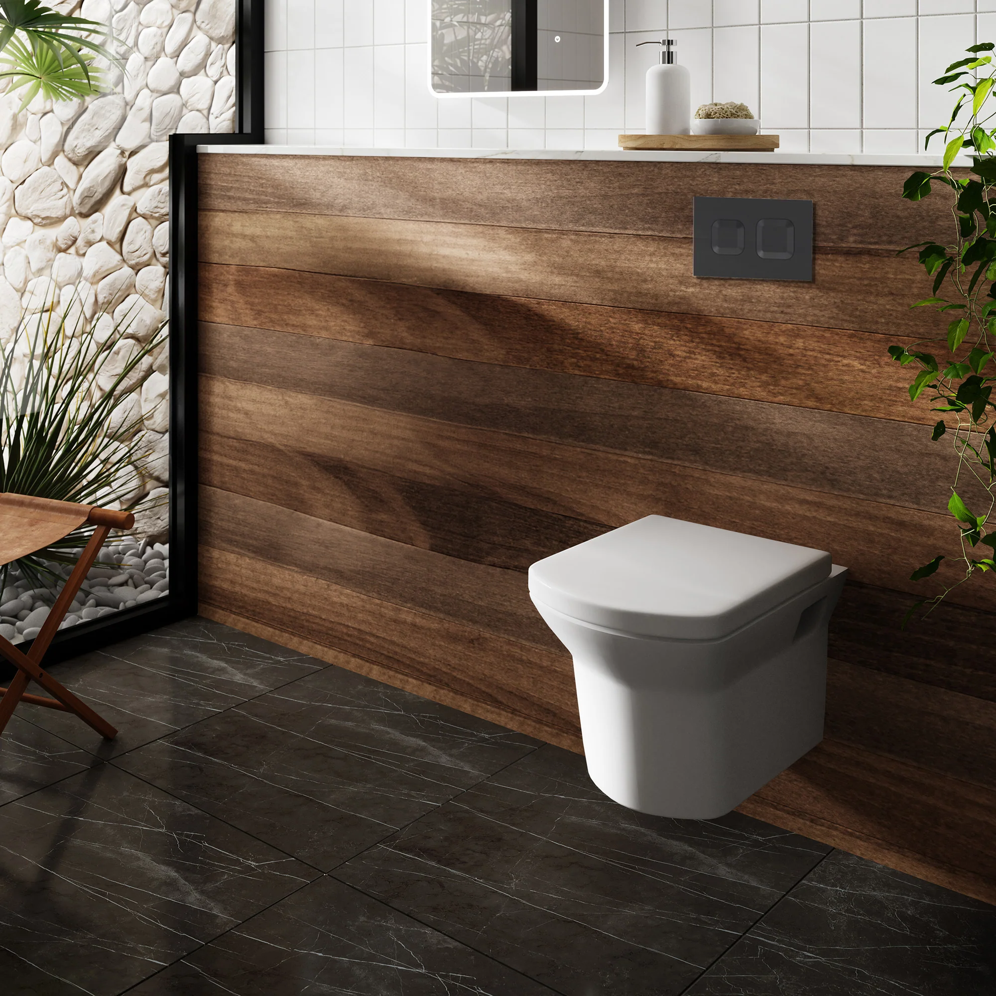 Maya Concealed Cistern Frames Wall Hung Pan with Soft Close Seat - Square Plate - Image 4