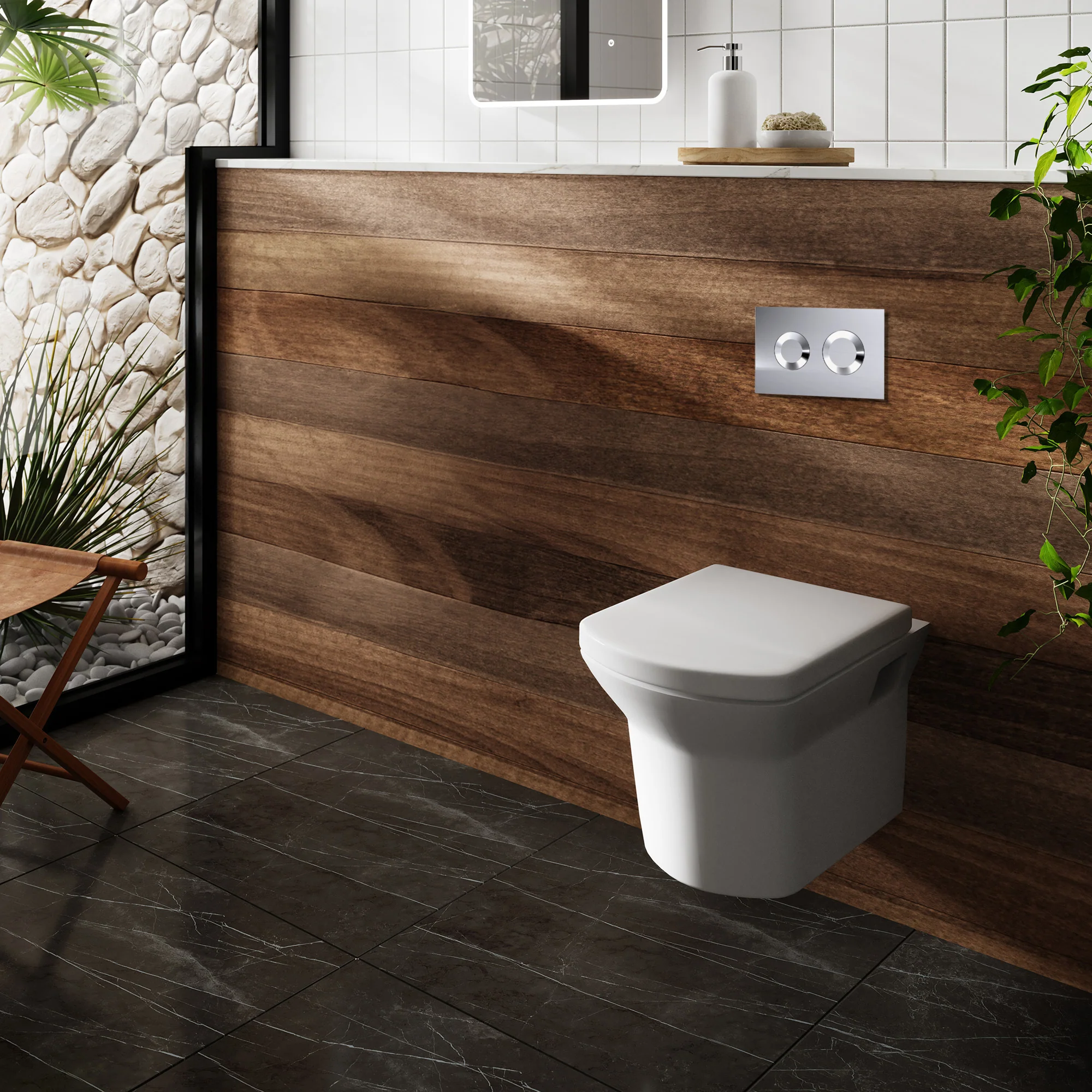 Maya Mid-Height Concealed Cistern Frames Wall Hung Pan with Soft Close Seat - Round Plate - Image 2