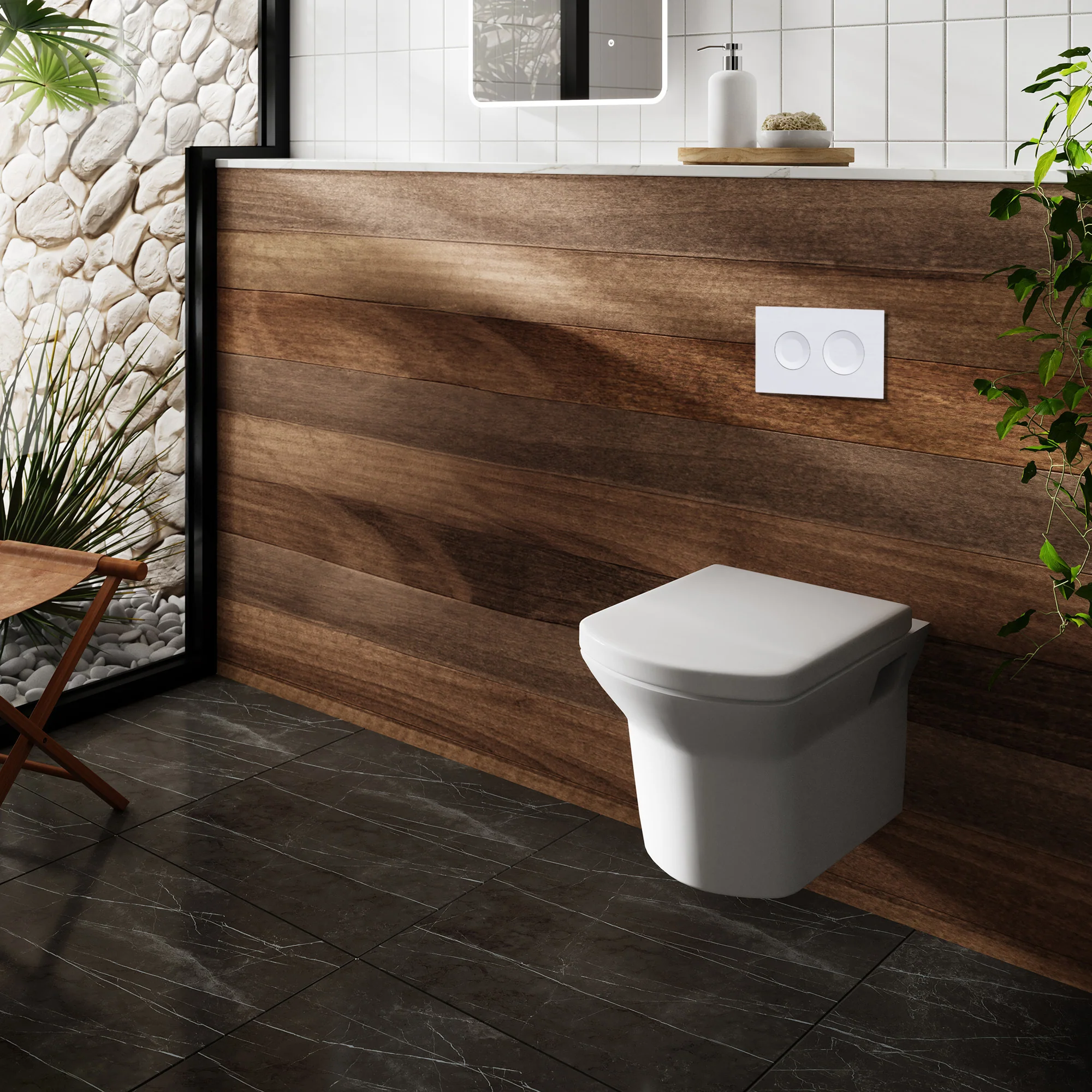 Maya Mid-Height Concealed Cistern Frames Wall Hung Pan with Soft Close Seat - Round Plate - Image 3
