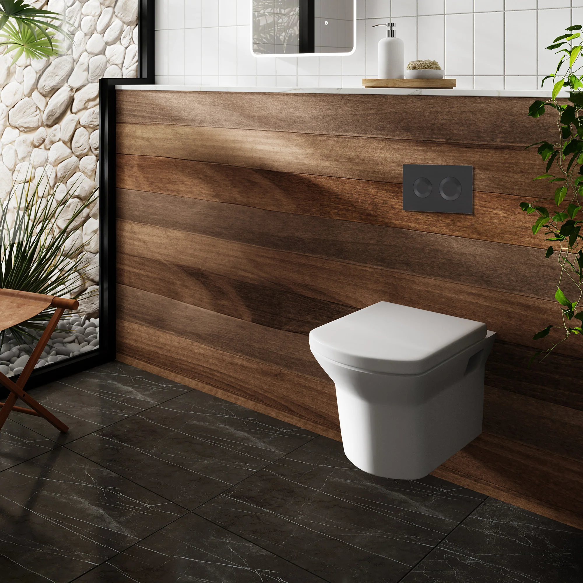Maya Mid-Height Concealed Cistern Frames Wall Hung Pan with Soft Close Seat - Round Plate - Image 4