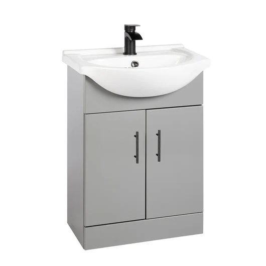 Mayford 1800 L Shaped Matt Black Complete 500 Vanity Bathroom Suite - Gloss Mid Grey - Image 5