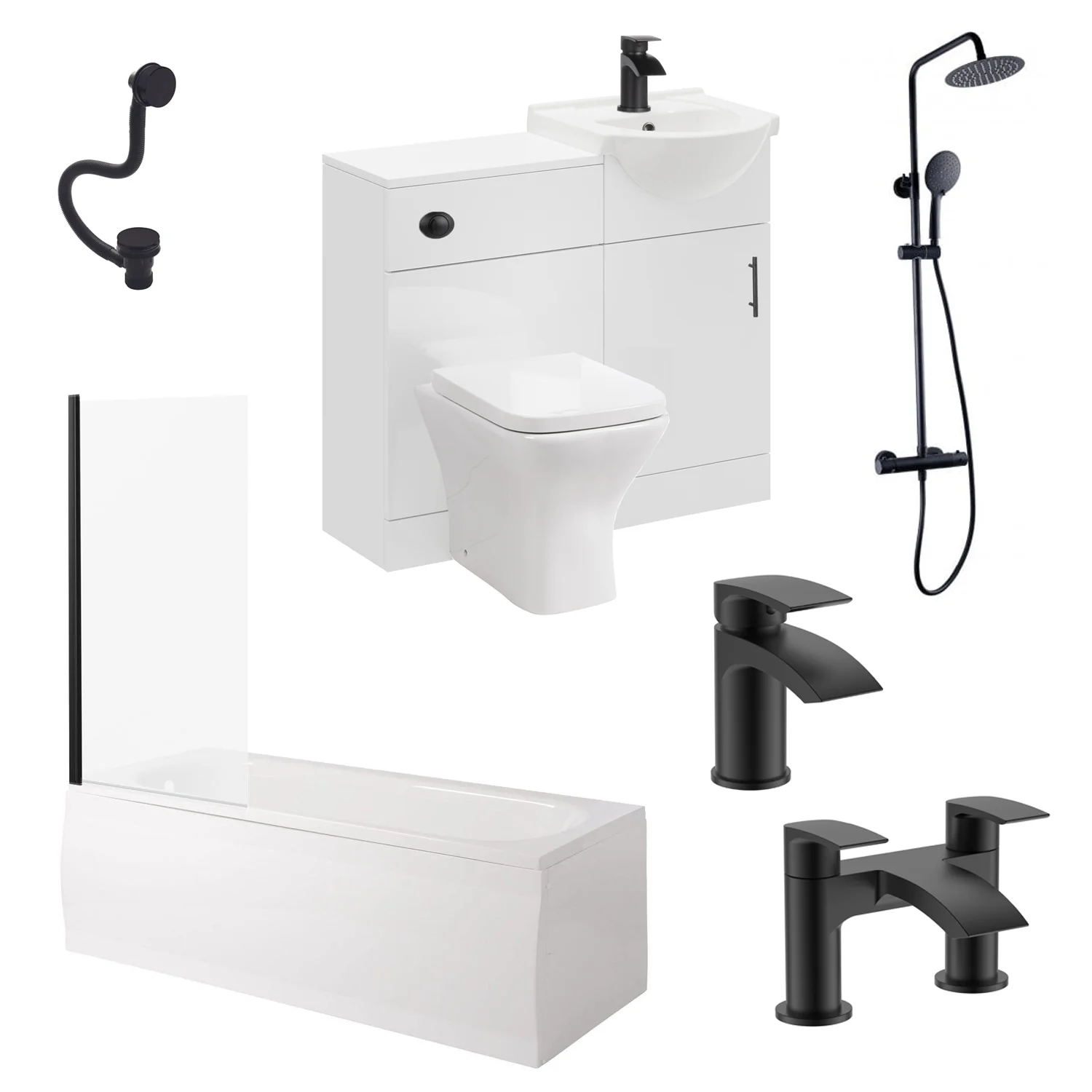 Mayford Matt Black 1500 Complete 950 Combination Shower Bathroom Suite