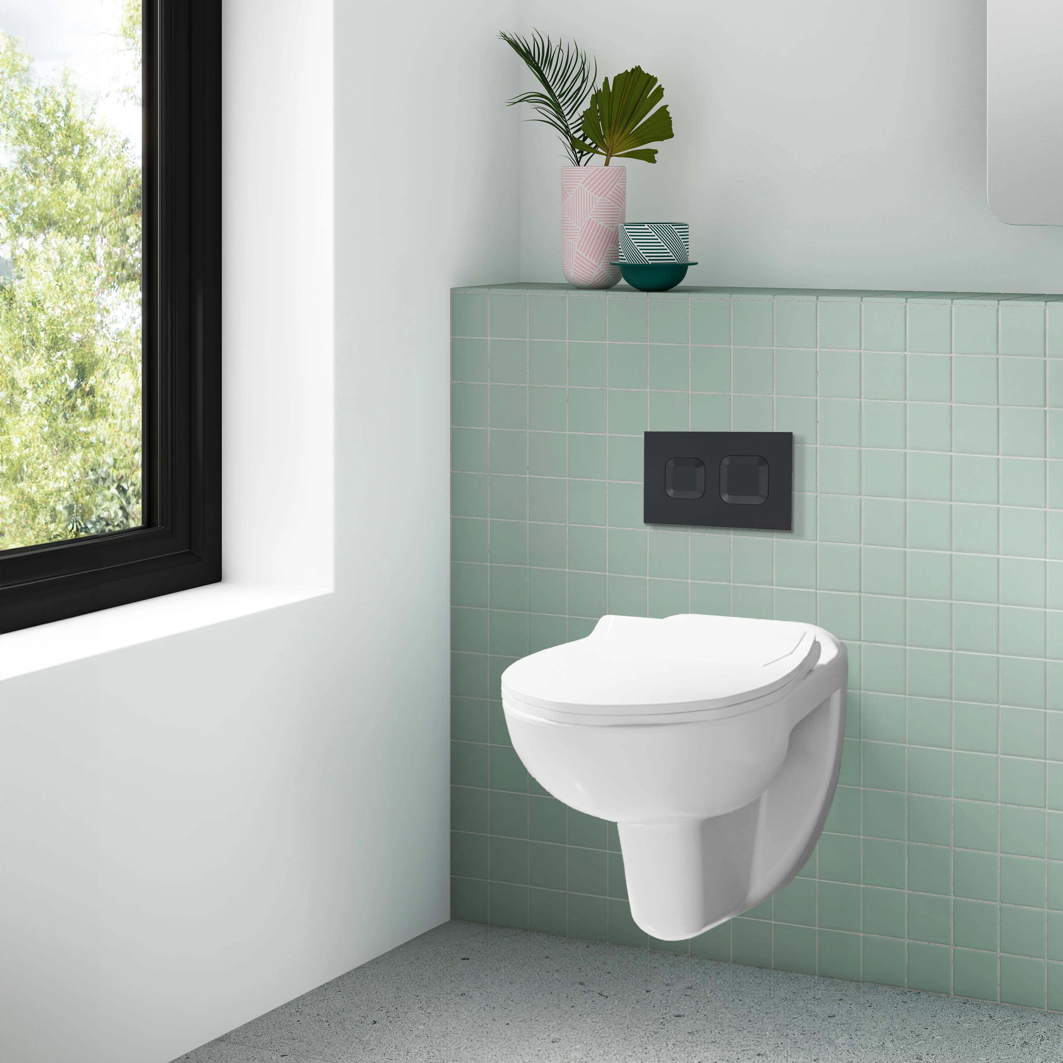 Melbourne Mid-Height Concealed Cistern Frames Wall Hung Pan - Square Plate - Image 4