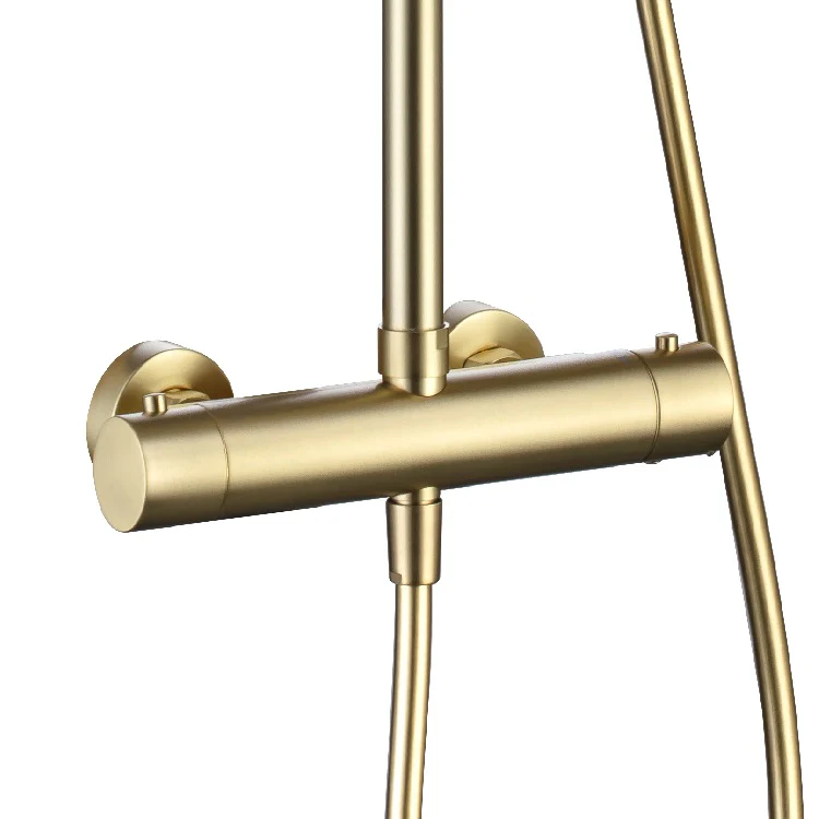 Messis Round Cool Touch Exposed Rigid Riser Thermostatic Shower Set - Brushed Brass - Image 2