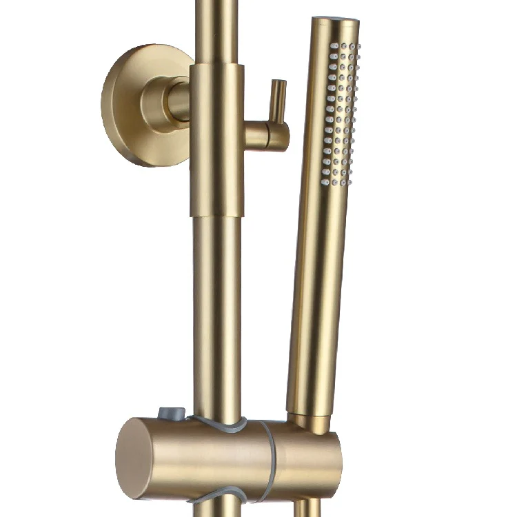 Messis Round Cool Touch Exposed Rigid Riser Thermostatic Shower Set - Brushed Brass - Image 4