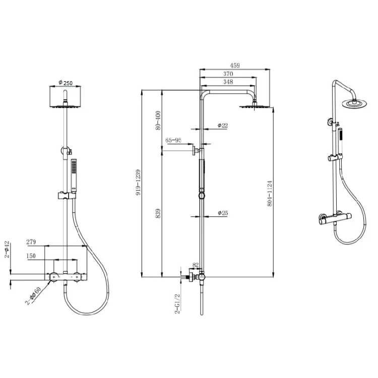Messis Round Cool Touch Exposed Rigid Riser Thermostatic Shower Set - Brushed Brass - Image 7